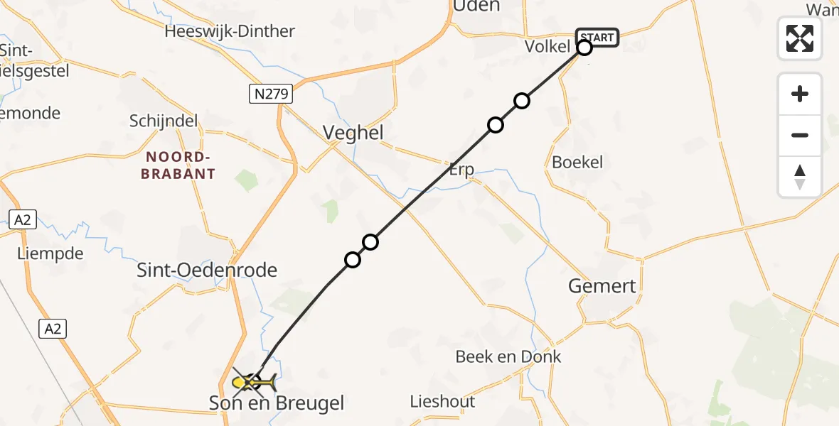 Routekaart van de vlucht: Lifeliner 3 naar Son en Breugel, Zeelandsedijk