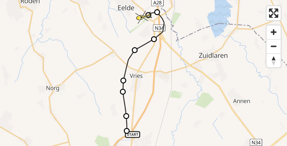 Routekaart van de vlucht: Lifeliner 4 naar Groningen Airport Eelde, Rhee