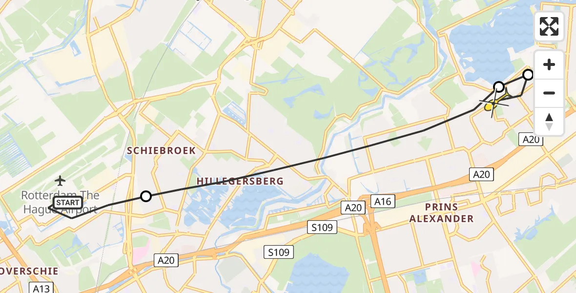 Routekaart van de vlucht: Lifeliner 2 naar Rotterdam, Woensdrechtstraat