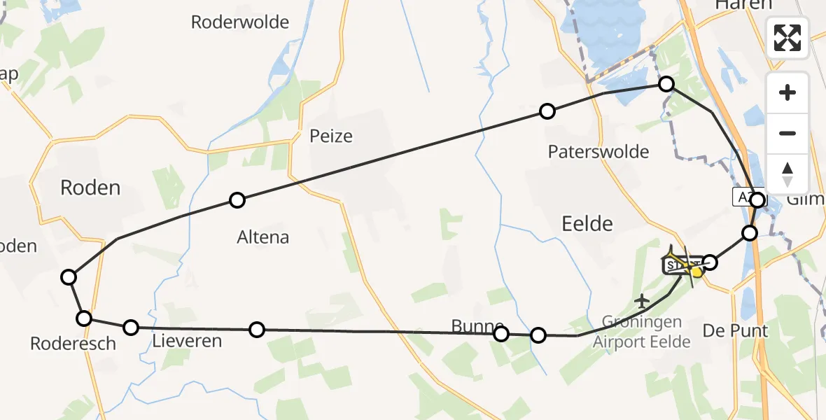 Routekaart van de vlucht: Traumaheli naar Groningen Airport Eelde, Homsteeg