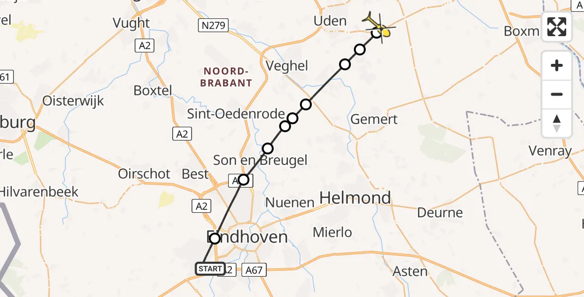 Routekaart van de vlucht: Lifeliner 3 naar Vliegbasis Volkel, Dorpstraat