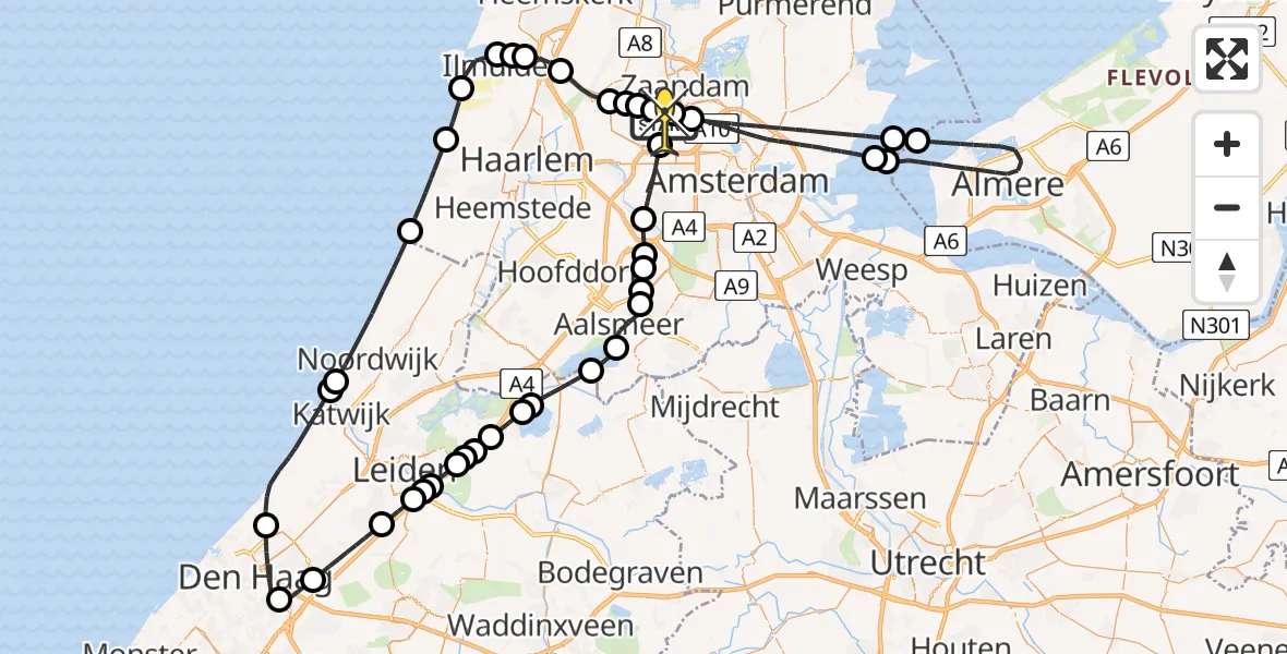 Routekaart van de vlucht: Lifeliner 1 naar Amsterdam Heliport, Nieuw-Zeelandweg