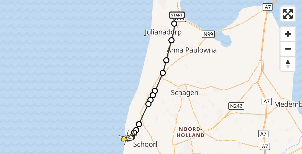 Routekaart van de vlucht: Kustwachthelikopter naar Schoorl, Luchthavenweg