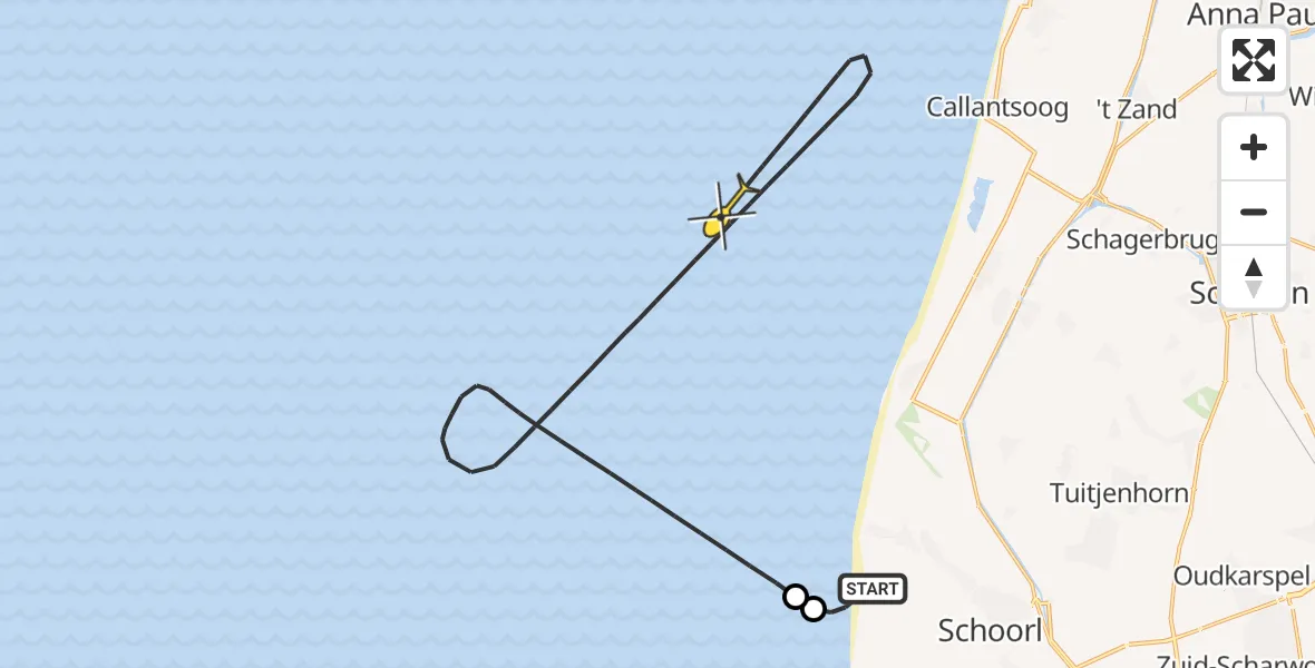 Routekaart van de vlucht: Kustwachthelikopter naar Hargerzeeweg