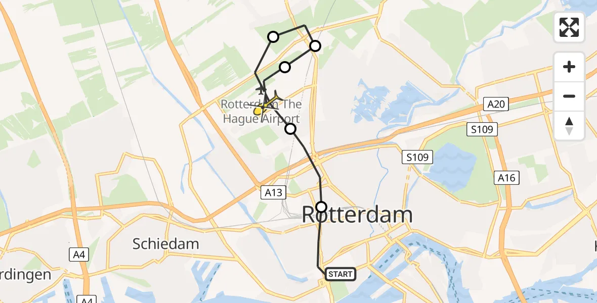 Routekaart van de vlucht: Lifeliner 2 naar Rotterdam The Hague Airport, 's-Gravendijkwal