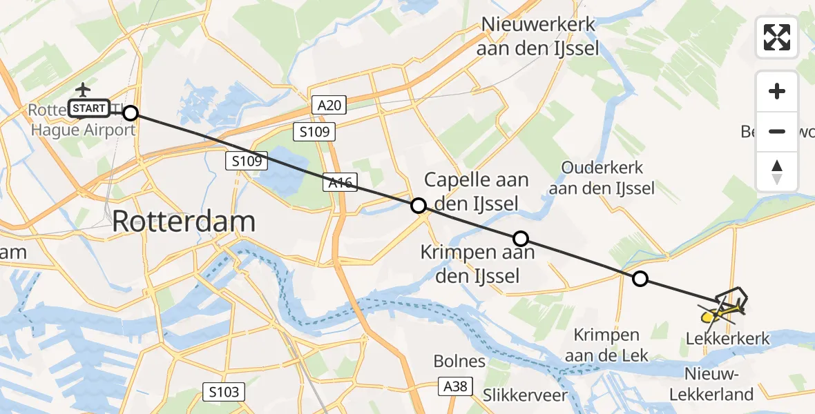 Routekaart van de vlucht: Lifeliner 2 naar Lekkerkerk, Fairoaksbaan