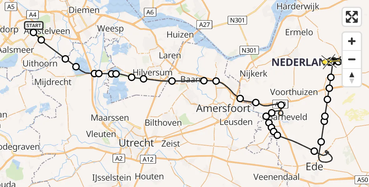 Routekaart van de vlucht: Politieheli naar Ermelo, Westerkimweg