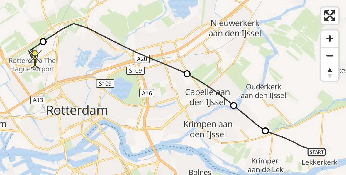 Routekaart van de vlucht: Lifeliner 2 naar Rotterdam The Hague Airport, Wetering-West