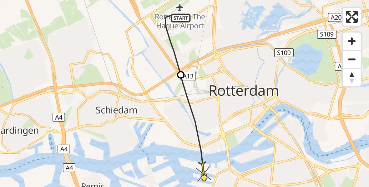 Routekaart van de vlucht: Politiehelikopter naar Rotterdam, Deelenpad