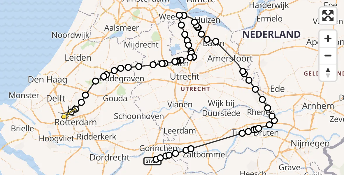 Routekaart van de vlucht: Politieheli naar Rotterdam The Hague Airport, Uppelse Hoek