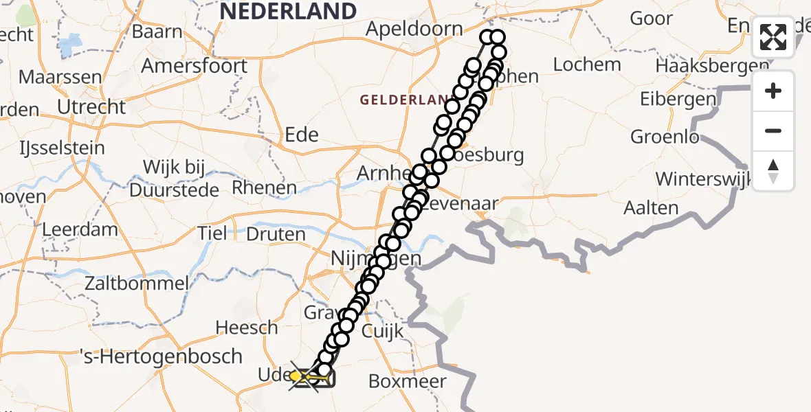 Routekaart van de vlucht: Lifeliner 3 naar Vliegbasis Volkel, Zeelandsedijk