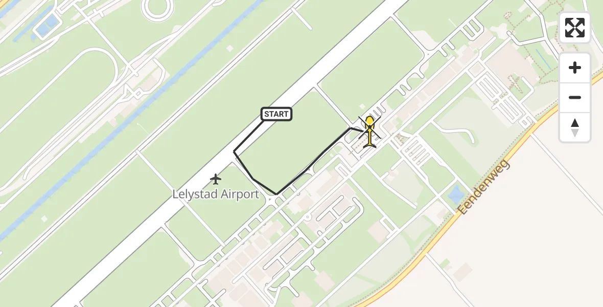 Routekaart van de vlucht: Politieheli naar Lelystad Airport, Emoeweg