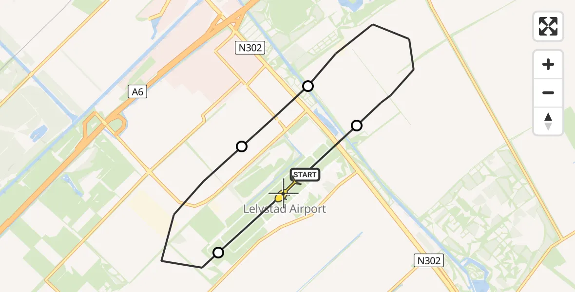 Routekaart van de vlucht: Politieheli naar Lelystad Airport, Flamingoweg