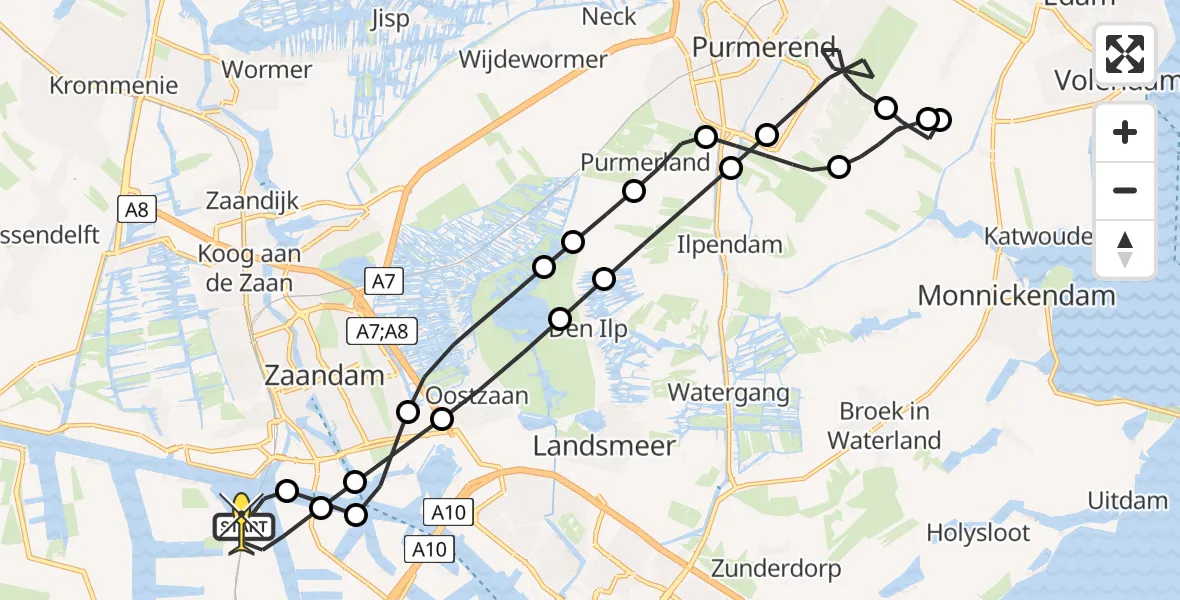 Routekaart van de vlucht: Lifeliner 1 naar Amsterdam Heliport, Westhavenweg