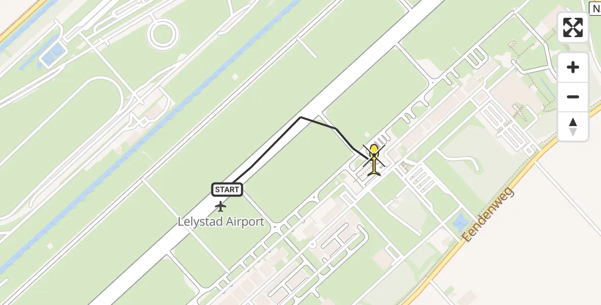 Routekaart van de vlucht: Politiehelikopter naar Lelystad Airport, Emoeweg