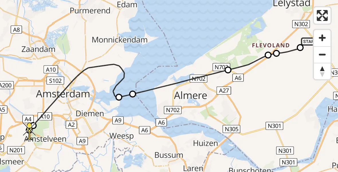 Routekaart van de vlucht: Politieheli naar Schiphol, Eendenweg