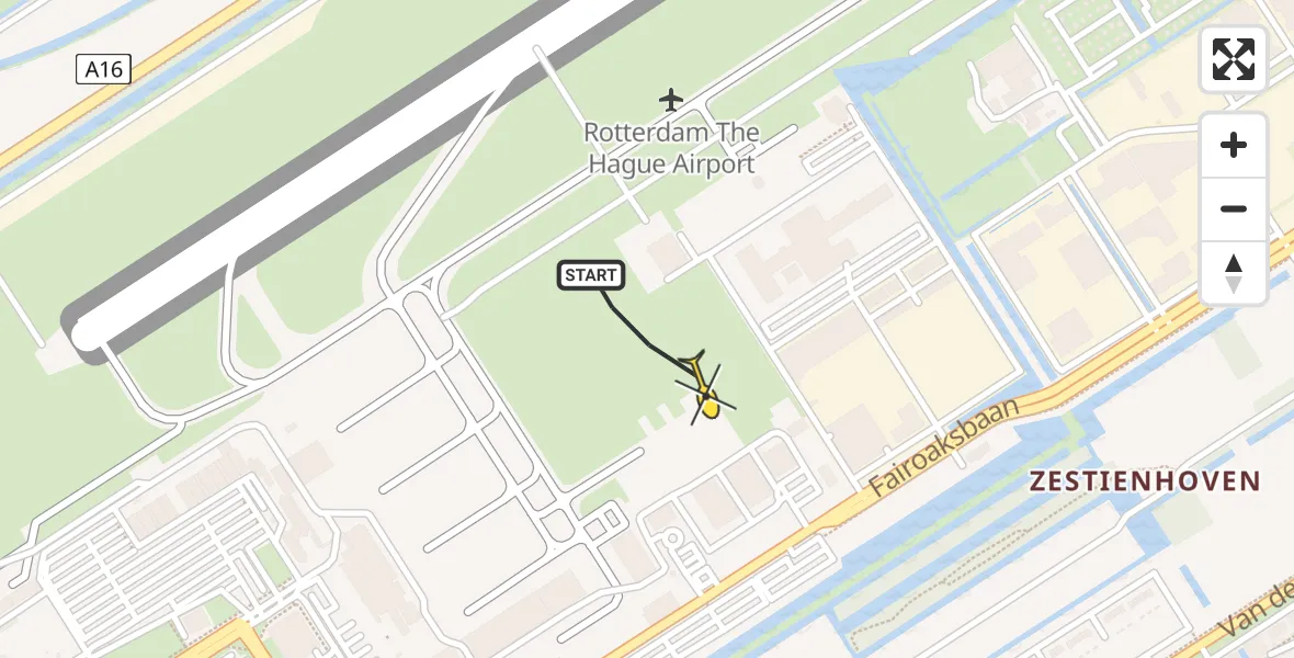 Routekaart van de vlucht: Politiehelikopter naar Rotterdam The Hague Airport, Brandenburgbaan