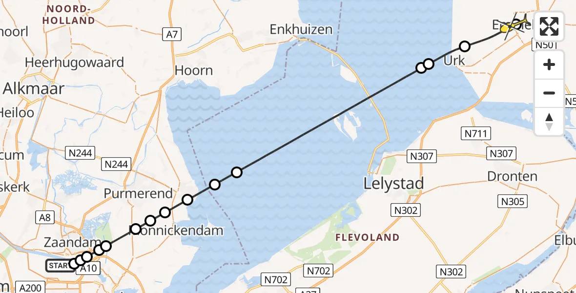 Routekaart van de vlucht: Traumaheli naar Emmeloord, Kajuitpad