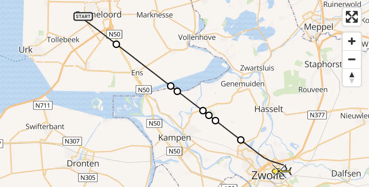 Routekaart van de vlucht: Lifeliner 1 naar Zwolle, Hannie Schaftweg