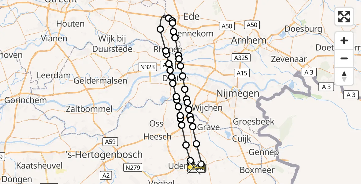 Routekaart van de vlucht: Lifeliner 3 naar Vliegbasis Volkel, Zeelandsedijk