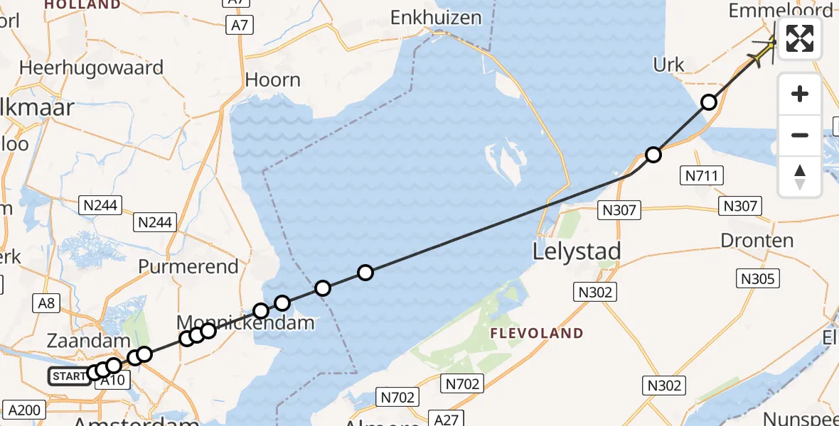 Routekaart van de vlucht: Lifeliner 1 naar Emmeloord, Elbaweg