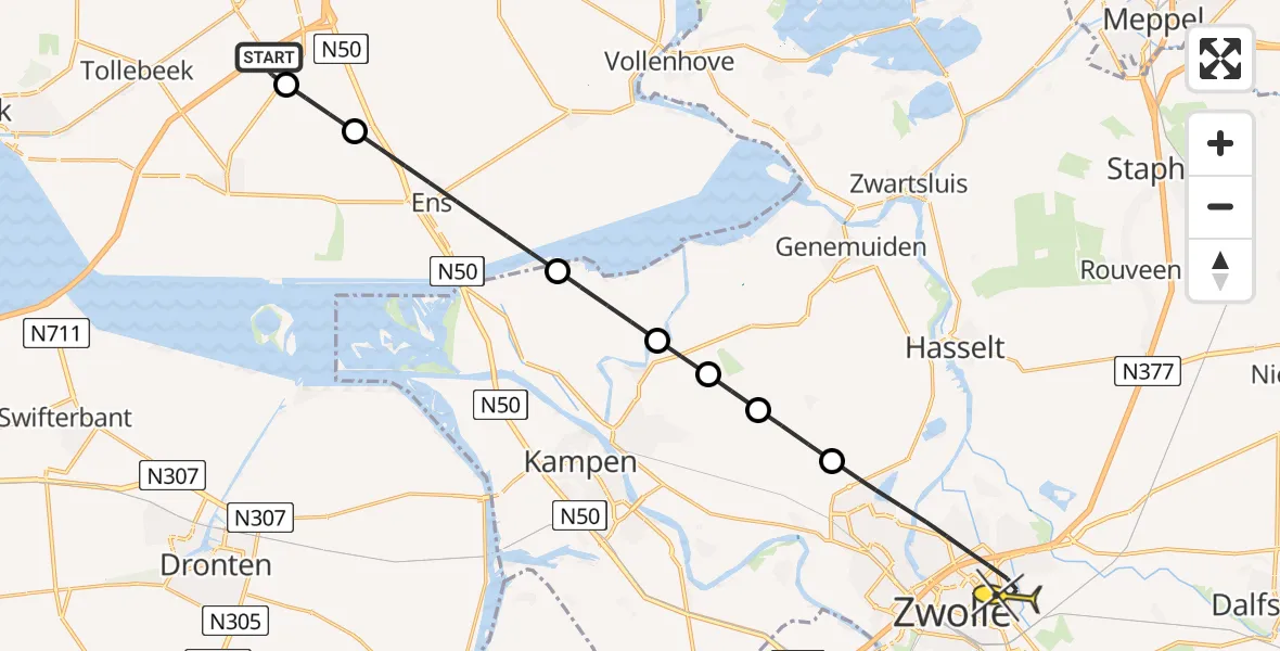 Routekaart van de vlucht: Lifeliner 1 naar Zwolle, Nagelerweg