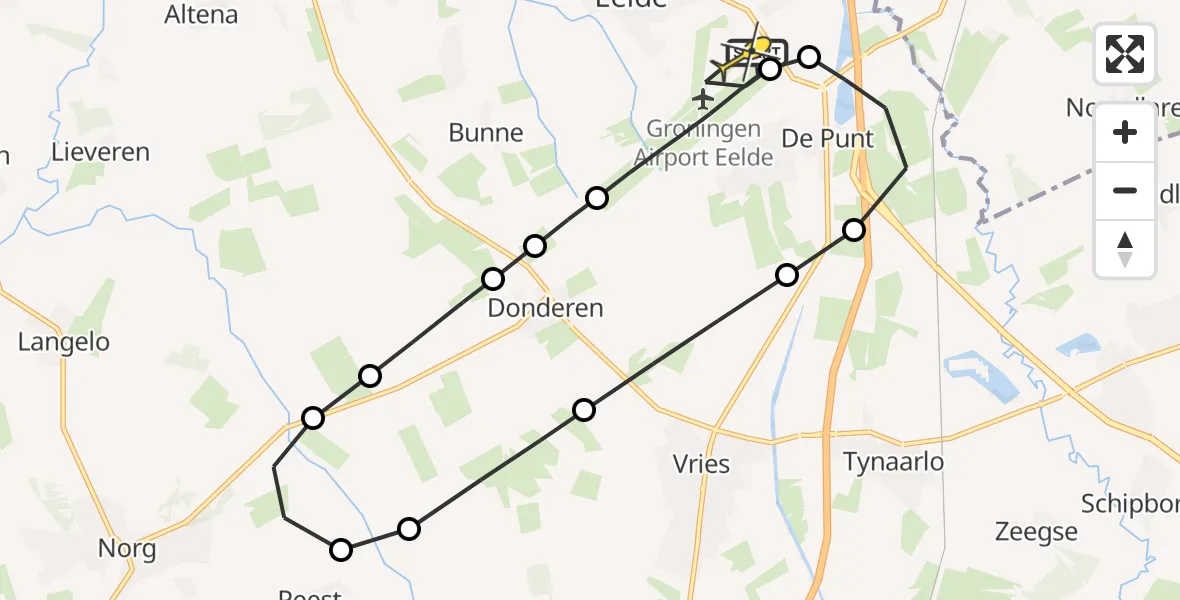 Routekaart van de vlucht: Traumaheli naar Groningen Airport Eelde, Homsteeg