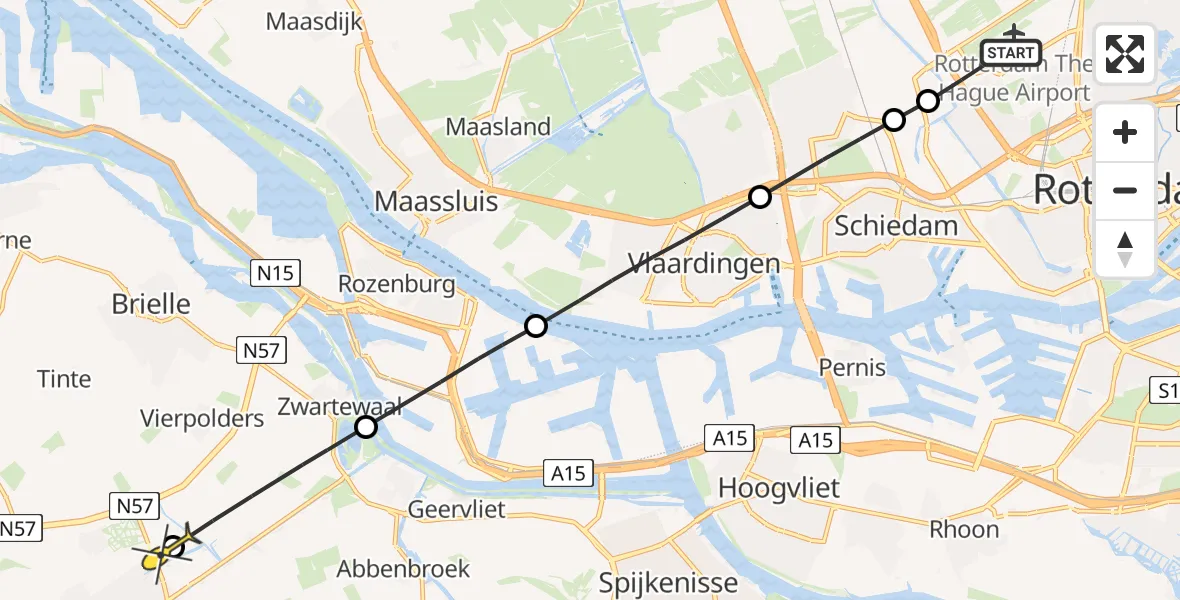 Routekaart van de vlucht: Lifeliner 2 naar Hellevoetsluis, Legakkerpad