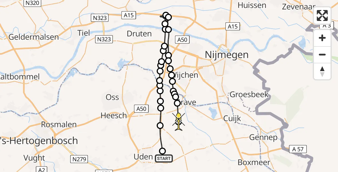 Routekaart van de vlucht: Lifeliner 3 naar Langenboom, Boekelsedijk