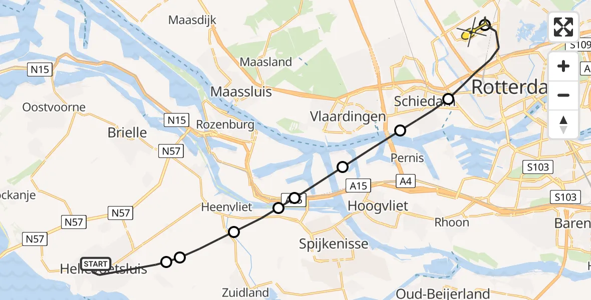 Routekaart van de vlucht: Lifeliner 2 naar Rotterdam The Hague Airport, Kanaalweg Westzijde