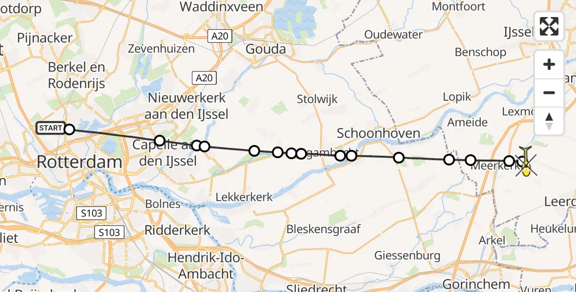 Routekaart van de vlucht: Lifeliner 2 naar Leerbroek, Hof van Maasdam