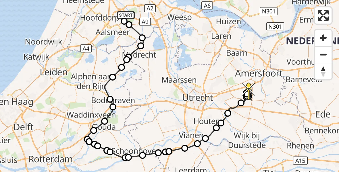 Routekaart van de vlucht: Politieheli naar Leusden, Westerkimweg