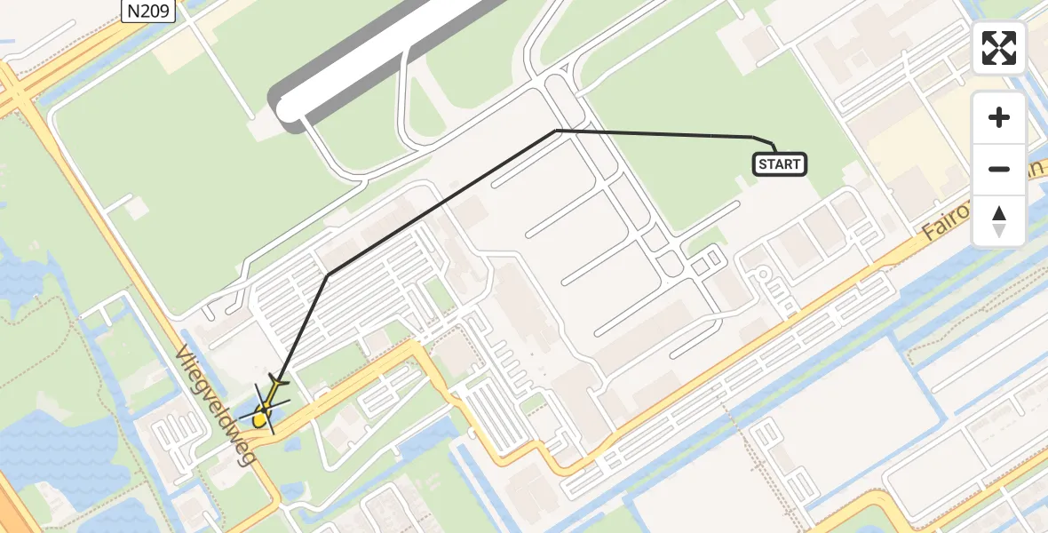 Routekaart van de vlucht: Politiehelikopter naar Rotterdam The Hague Airport, Rotterdam Airportbaan