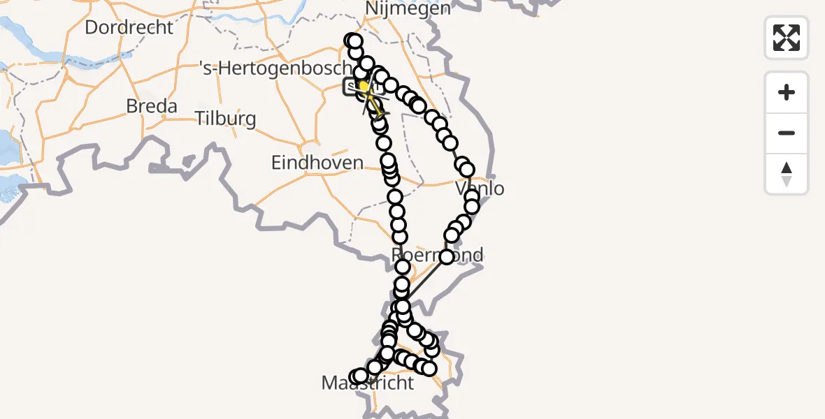 Routekaart van de vlucht: Politiehelikopter naar Boekel, Heikantstraat