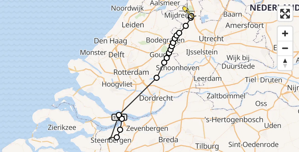 Routekaart van de vlucht: Politieheli naar Vinkeveen, Hollands Diep