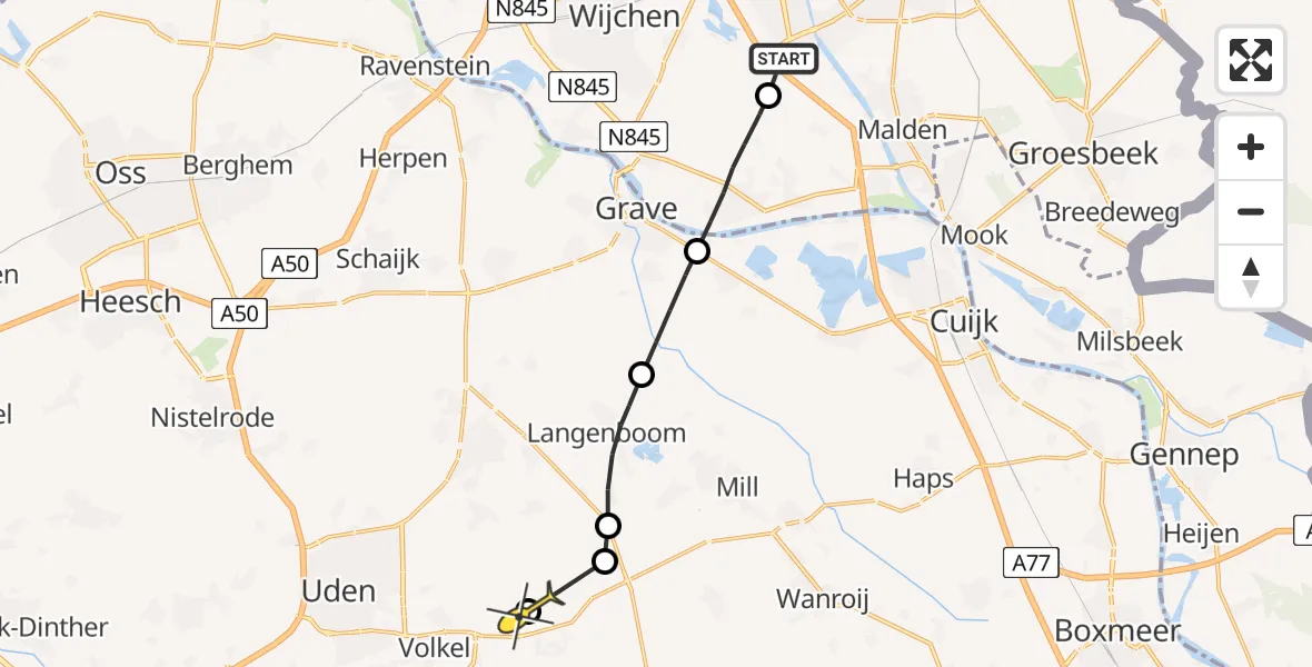 Routekaart van de vlucht: Lifeliner 3 naar Vliegbasis Volkel, Nijmeegseweg