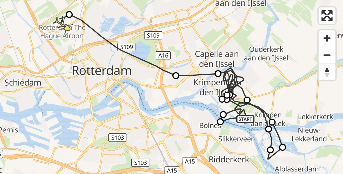 Routekaart van de vlucht: Politiehelikopter naar Rotterdam The Hague Airport, Molendijk