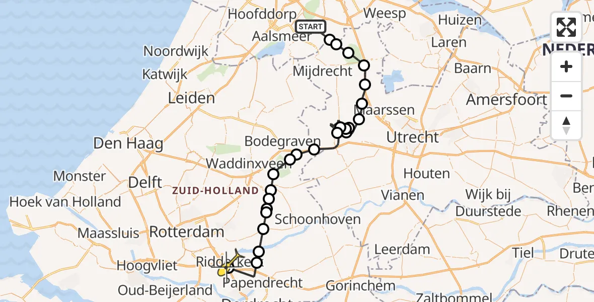 Routekaart van de vlucht: Politieheli naar Ridderkerk, Amsteldijk Zuid