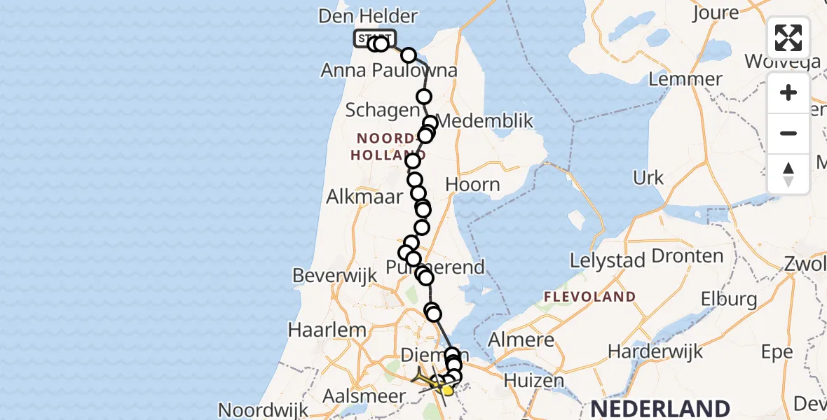 Routekaart van de vlucht: Kustwachthelikopter naar Academisch Medisch Centrum (AMC), Middenvliet