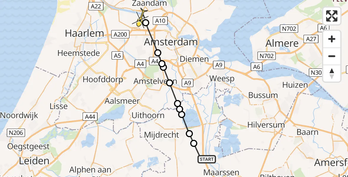 Routekaart van de vlucht: Lifeliner 1 naar Amsterdam Heliport, Kortrijk