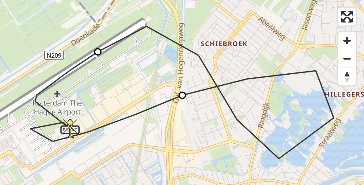 Routekaart van de vlucht: Lifeliner 2 naar Rotterdam The Hague Airport, Fairoaksbaan