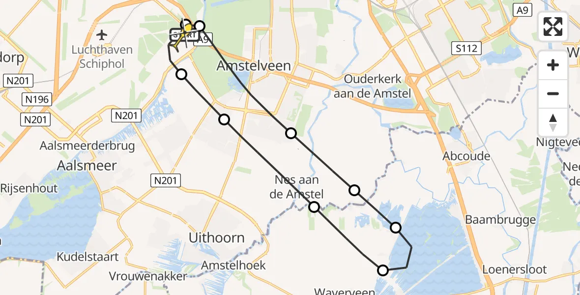 Routekaart van de vlucht: Politieheli naar Schiphol, Westerkimweg