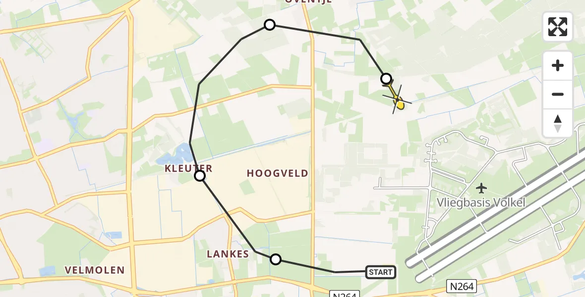 Routekaart van de vlucht: Politieheli naar Vliegbasis Volkel, Venstraat