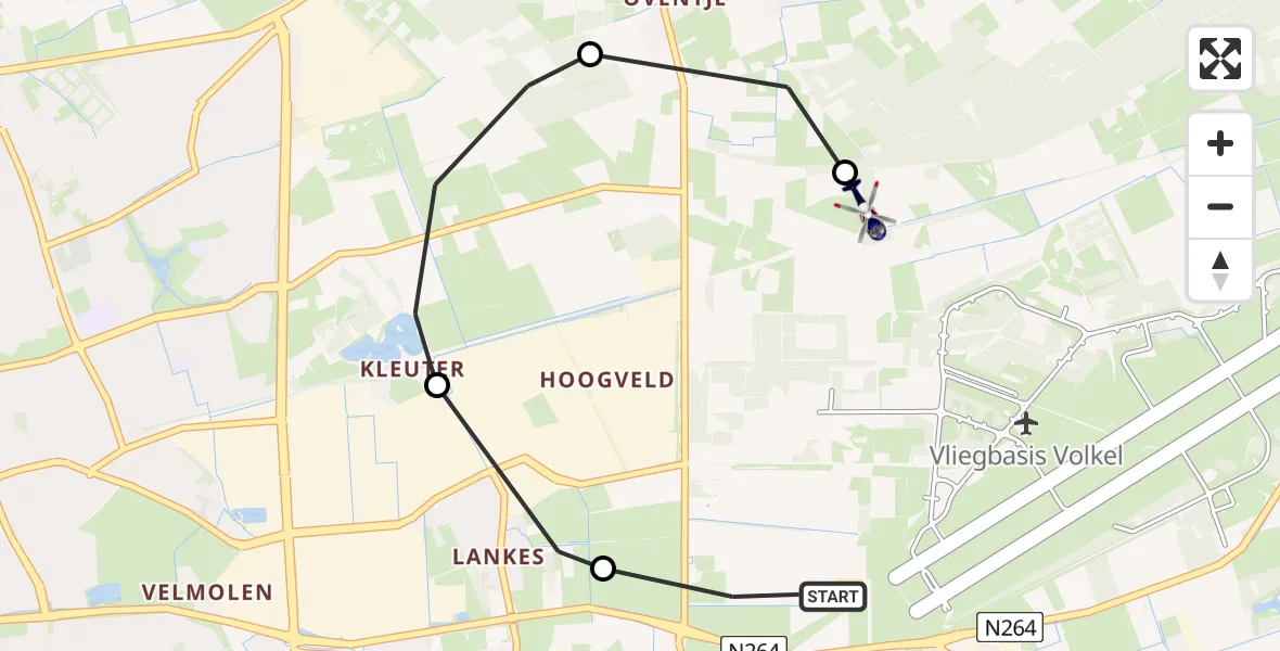 Vluchtroute Politiehelikopter van Vliegbasis Volkel naar Vliegbasis Volkel