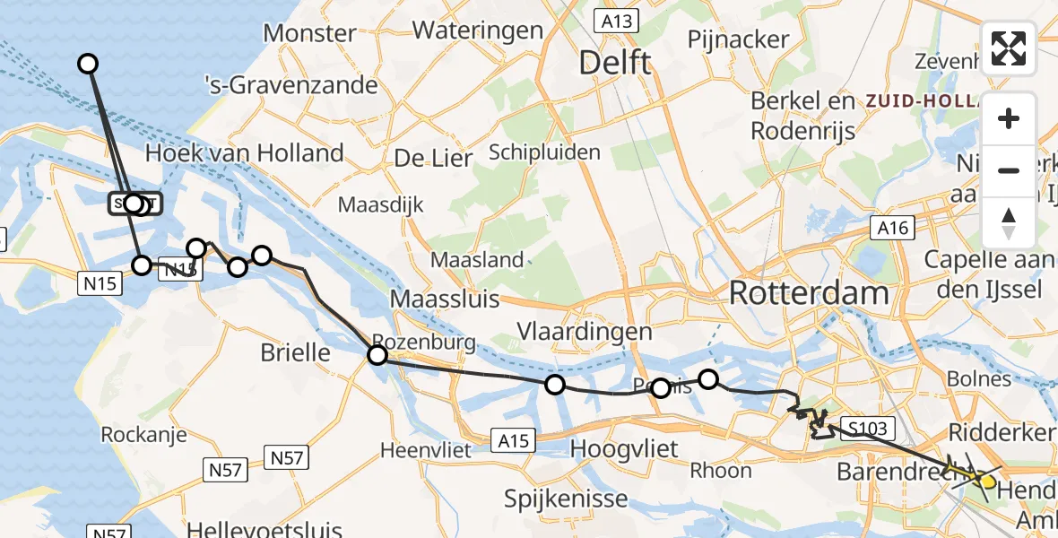 Routekaart van de vlucht: Politieheli naar Ridderkerk, Waalweg