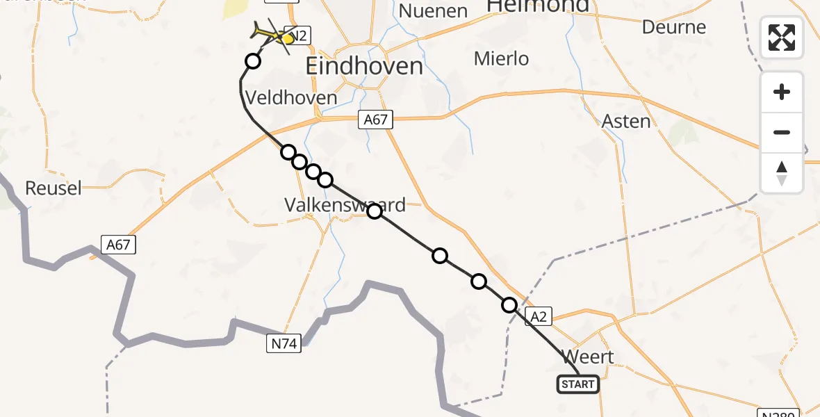 Routekaart van de vlucht: Lifeliner 2 naar Eindhoven Airport, Ringbaan West