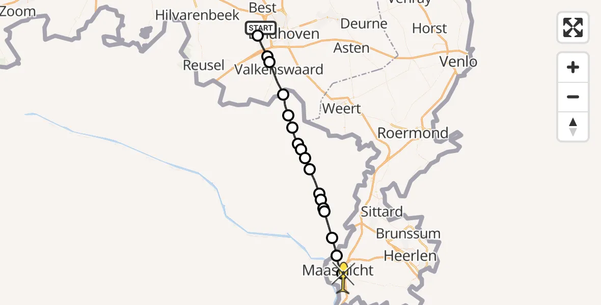 Routekaart van de vlucht: Lifeliner 2 naar Maastricht UMC+, Landsardseweg