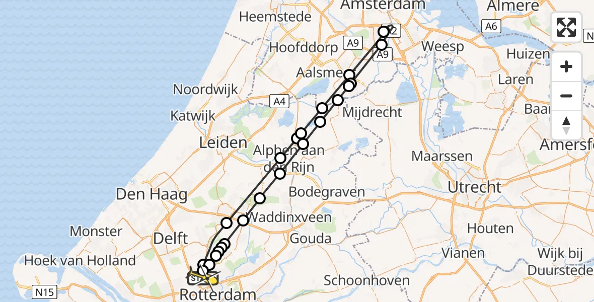 Routekaart van de vlucht: Politieheli naar Rotterdam The Hague Airport, Oude Bovendijk