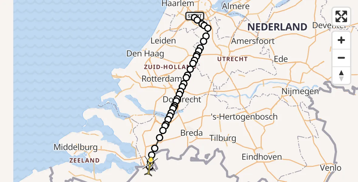 Routekaart van de vlucht: Politiehelikopter naar Ossendrecht, Hatostraat