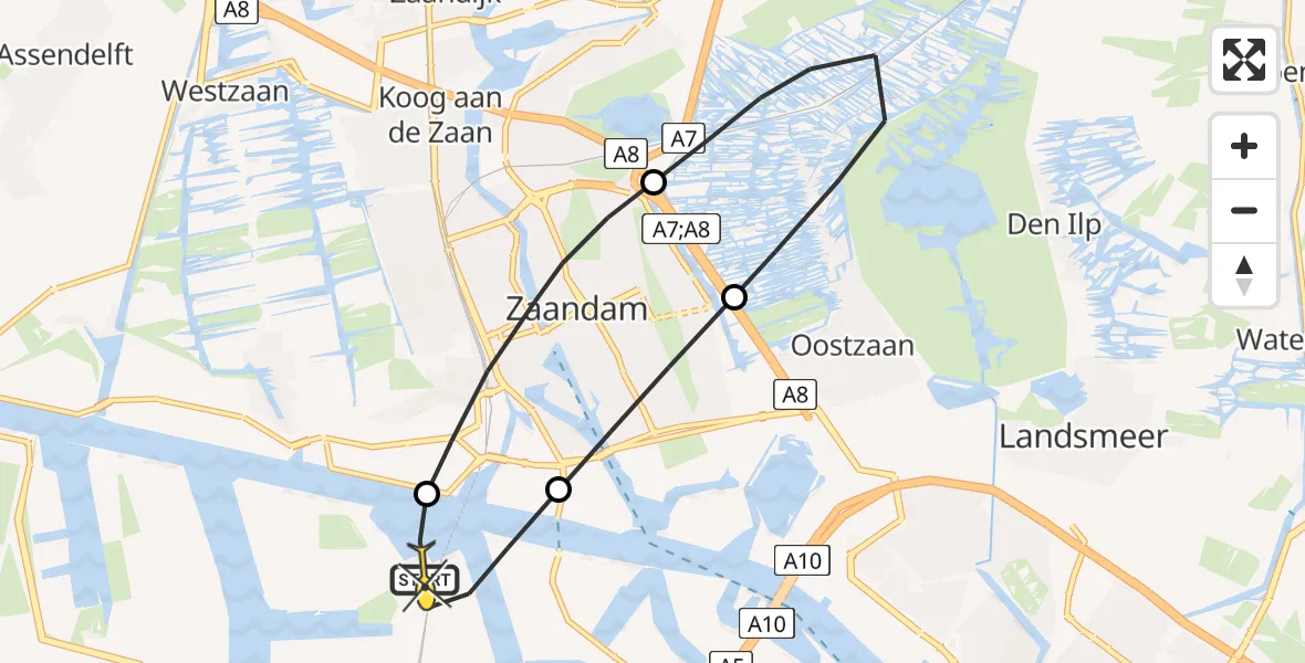 Routekaart van de vlucht: Lifeliner 1 naar Amsterdam Heliport, Hemweg